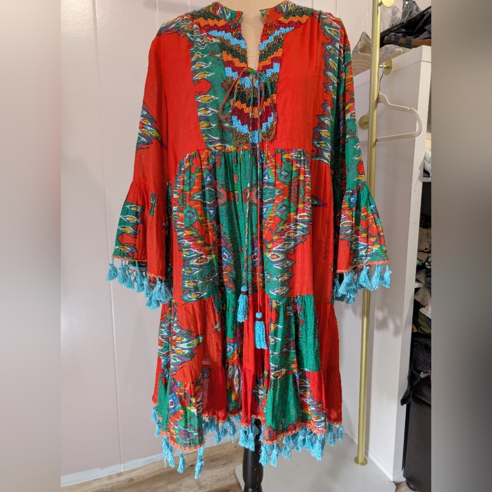 Anthropologie Barok Paris Dress Beaded Tassel Dress Size Medium New Without Tags - Picture 2 of 9